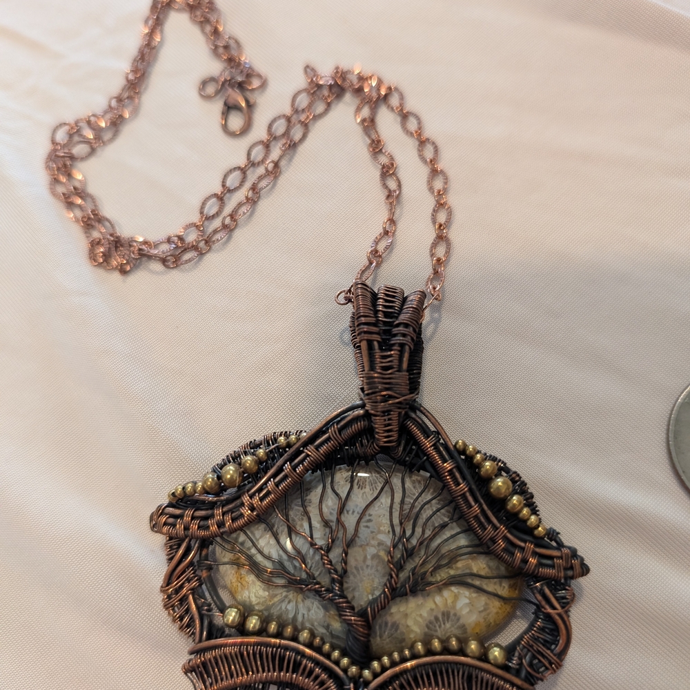 Handcrafted Copper Wire Wrapped Tree Pendant with Unkanite - Picture 3 of 4